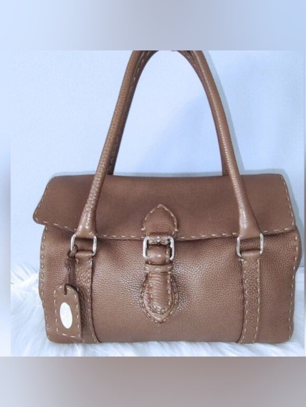 Fendi Selleria Linda bronze leather satchel EUC